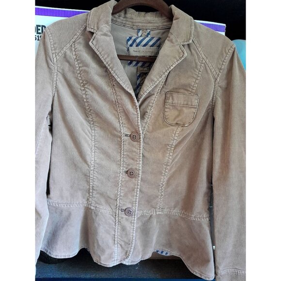 Anthropologie Corduroy Preppy Blazer Jacket Tan Striped Lining Womens Size 6 - Picture 2 of 12